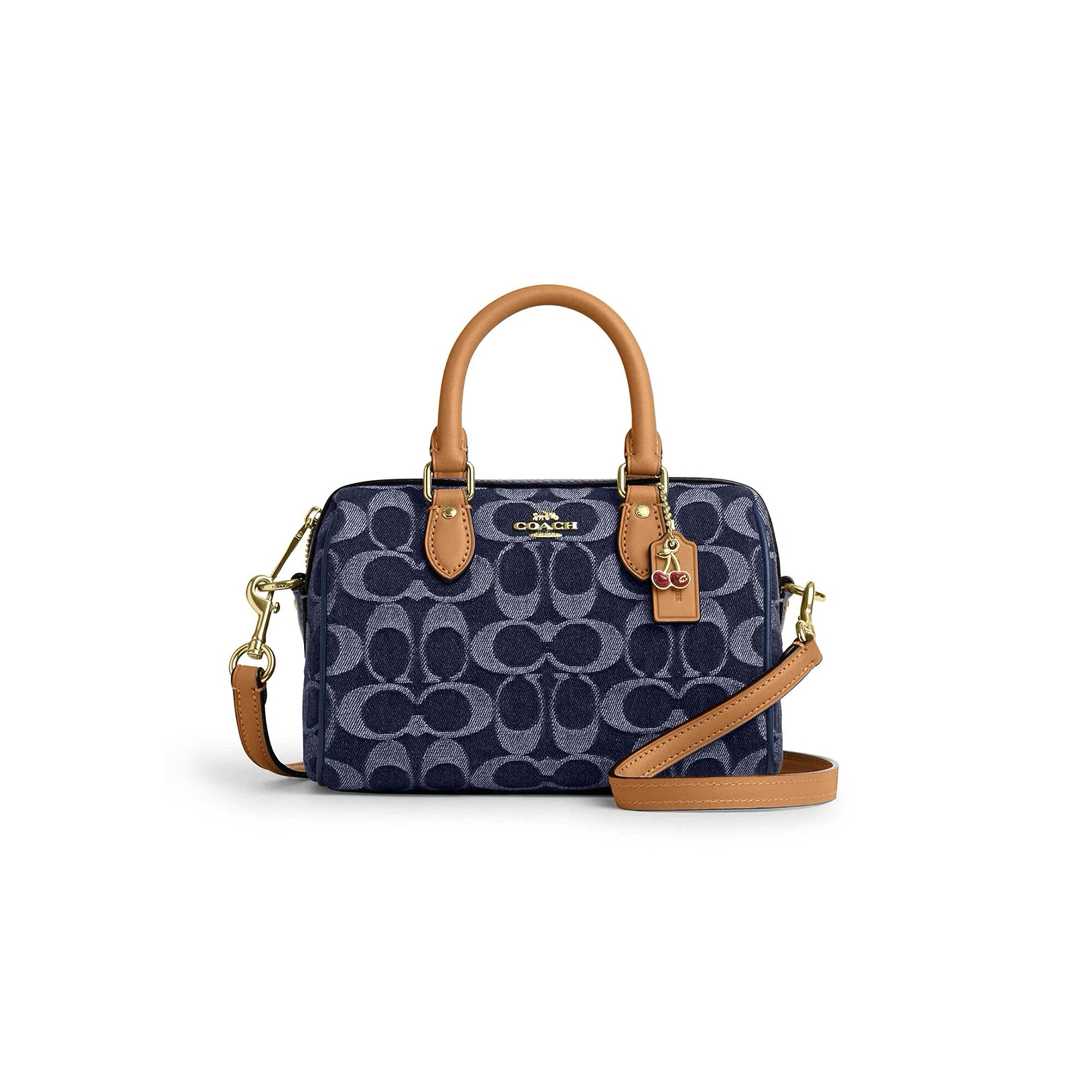 COACH MINI ROWAN CROSSBODY BAG IN SIGNATURE DENIM WITH CHERRY CHARM CY742 (18*12*10cm)